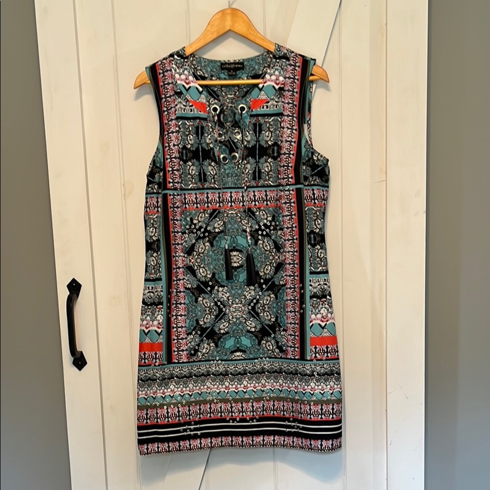 Tribal Blue and Black Sheath Dress Sleeveless Scoop Neck